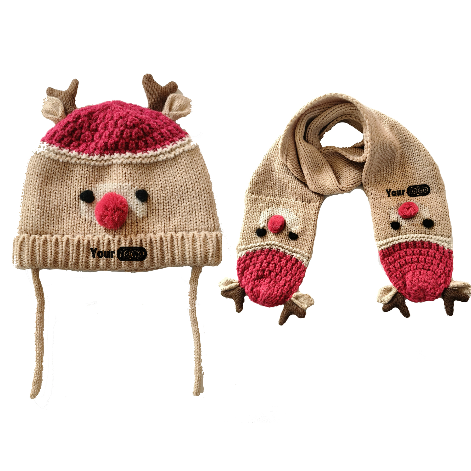 Kids Toddler Knit Elk Antlers Hat Scarf Set for Christmas 2