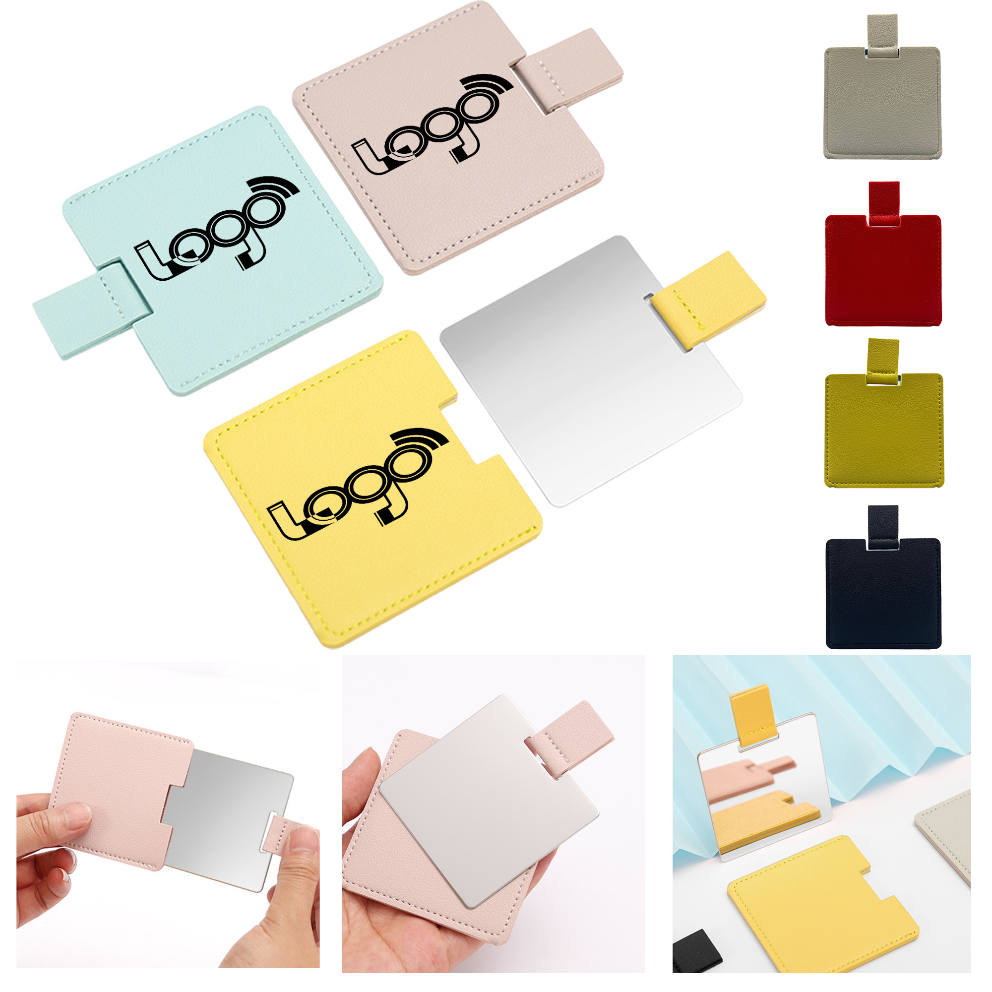 Leather-Covered Stainless Steel Pocket Mirror 2