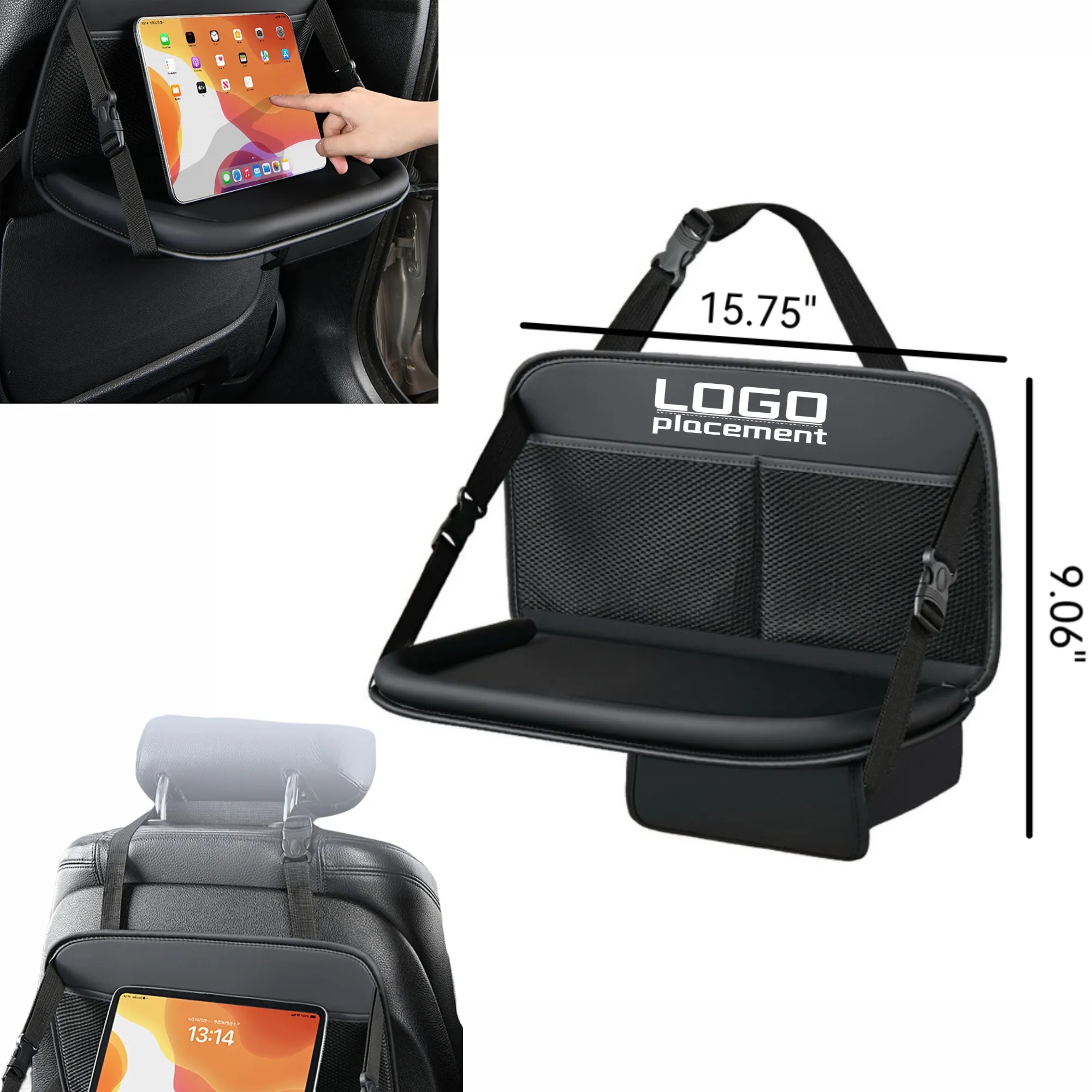 Car Seat Back Hanging Organizer: Foldable Table & Pouch 3
