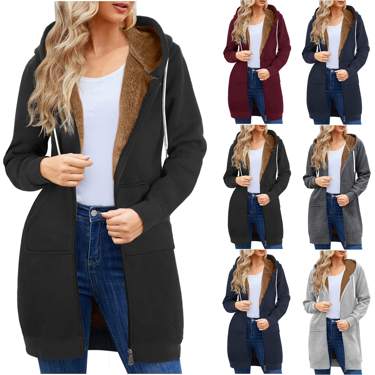 Full Zip Long Sleeve Casual Fall Winter Coat 1