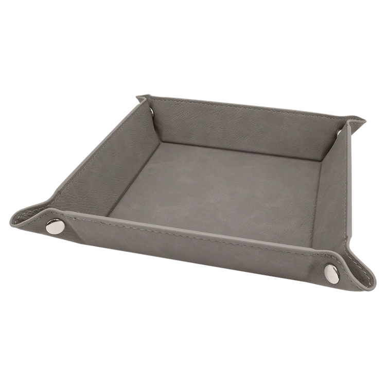 6" x 6" Gray Leatherette Snap Up Tray with Silver Snaps 3