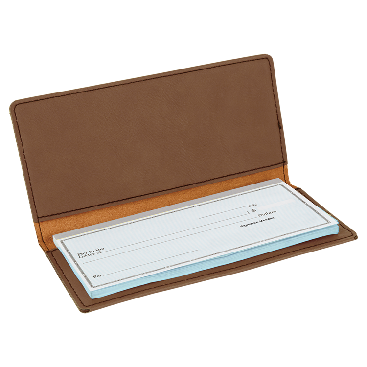 6 3/4" x 3 1/2" Dark Brown Leatherette Checkbook Cover 3
