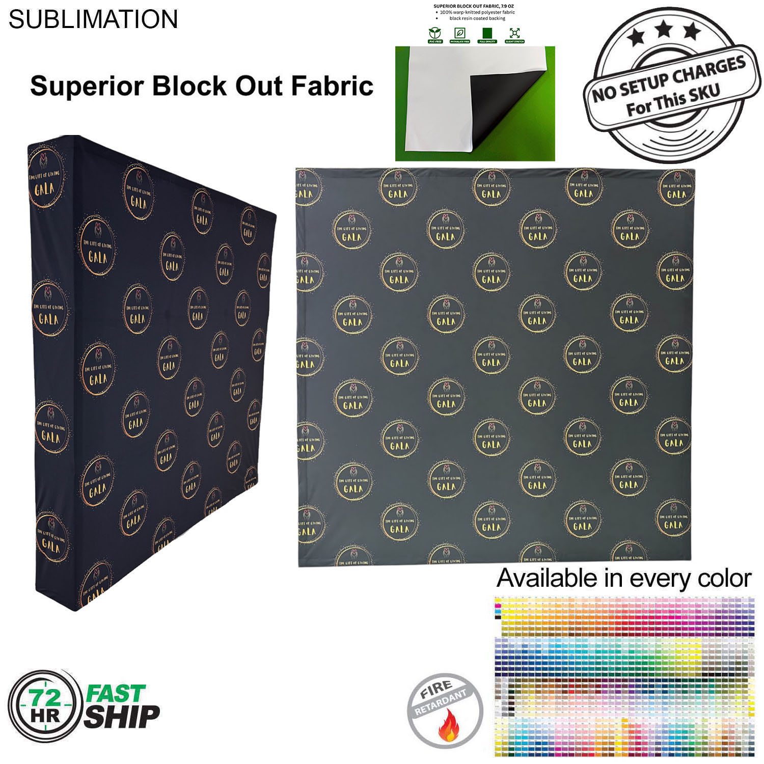 72 Hr Fast Ship - 7.5' Straight Wall Fabric Pop-up Display with Wrap Ends, Superior Block Out Fabric 7