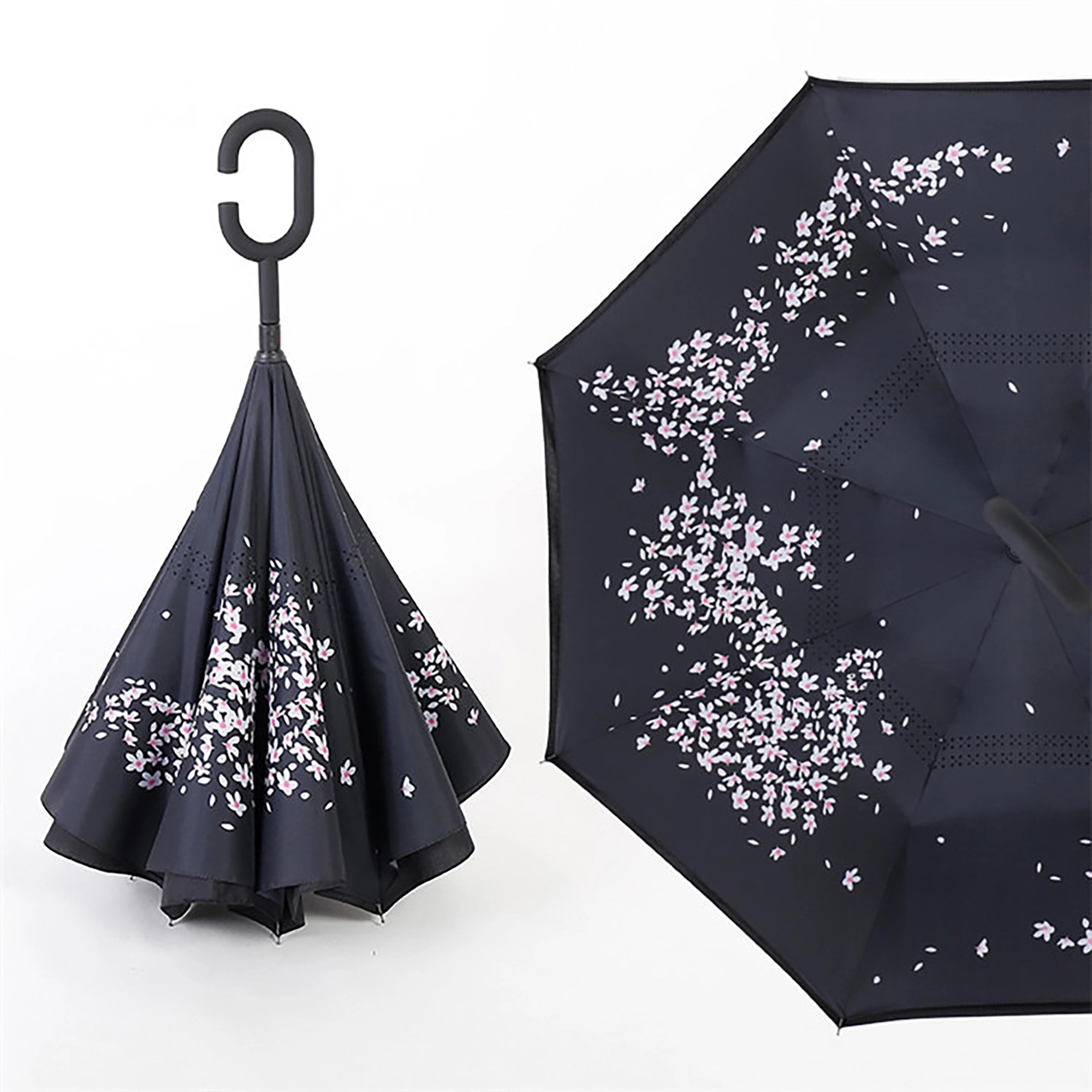 MOQ 50pcs C-Shaped Handle Anti-UV Inverted Reverse Umbrella 13