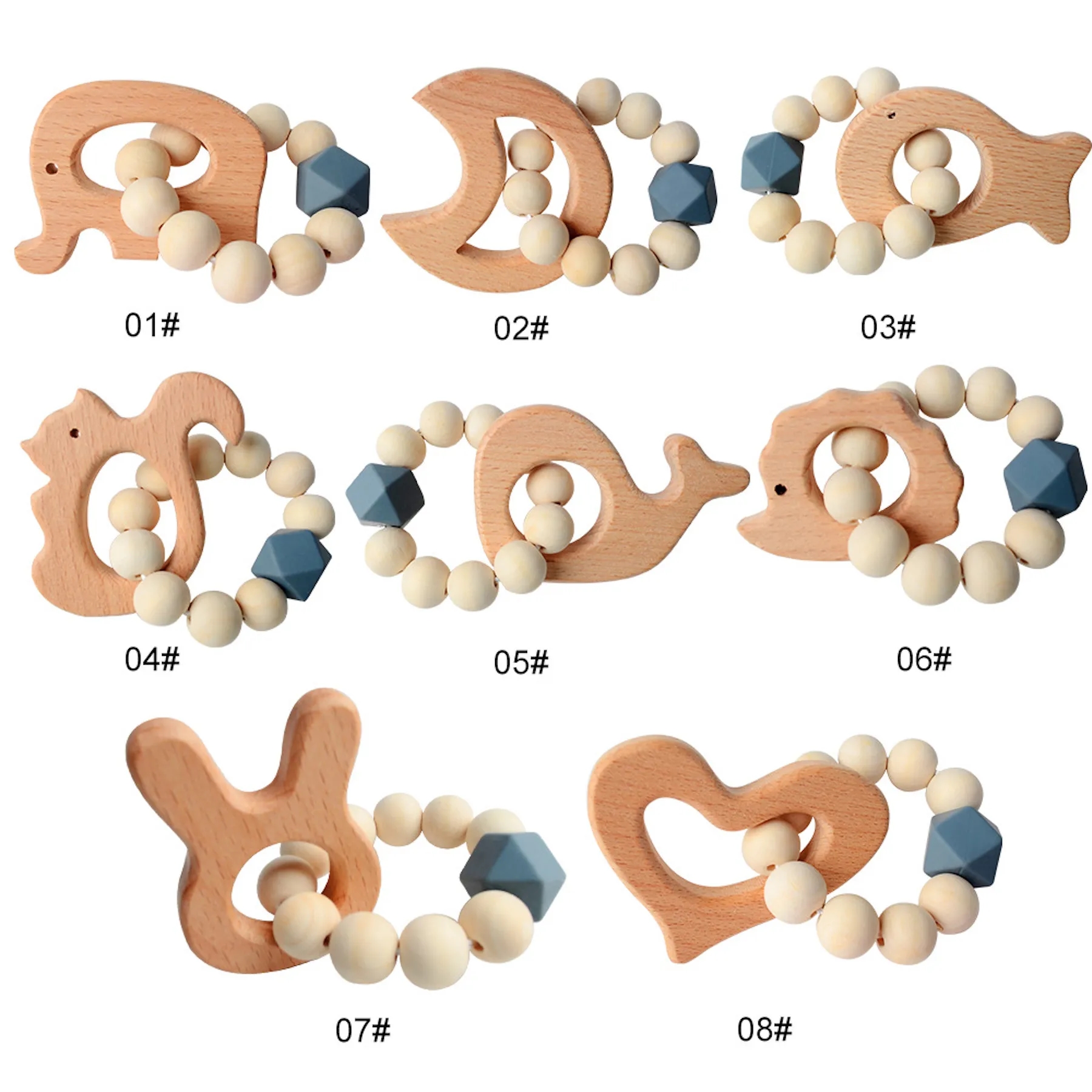 Natural Wood Teething Rattle : 3 M+ 2