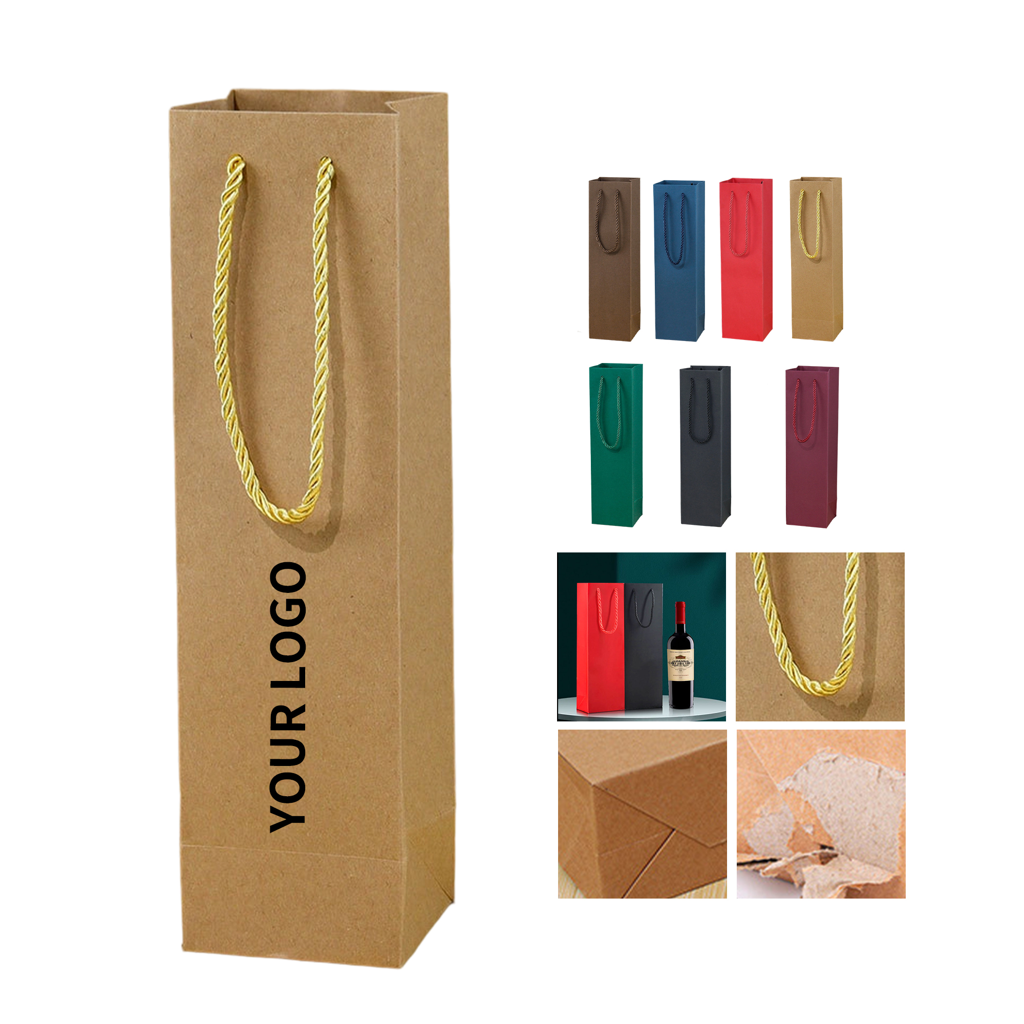 Paper Single Wine Bottle Tote Bag With Twisted Handle 6