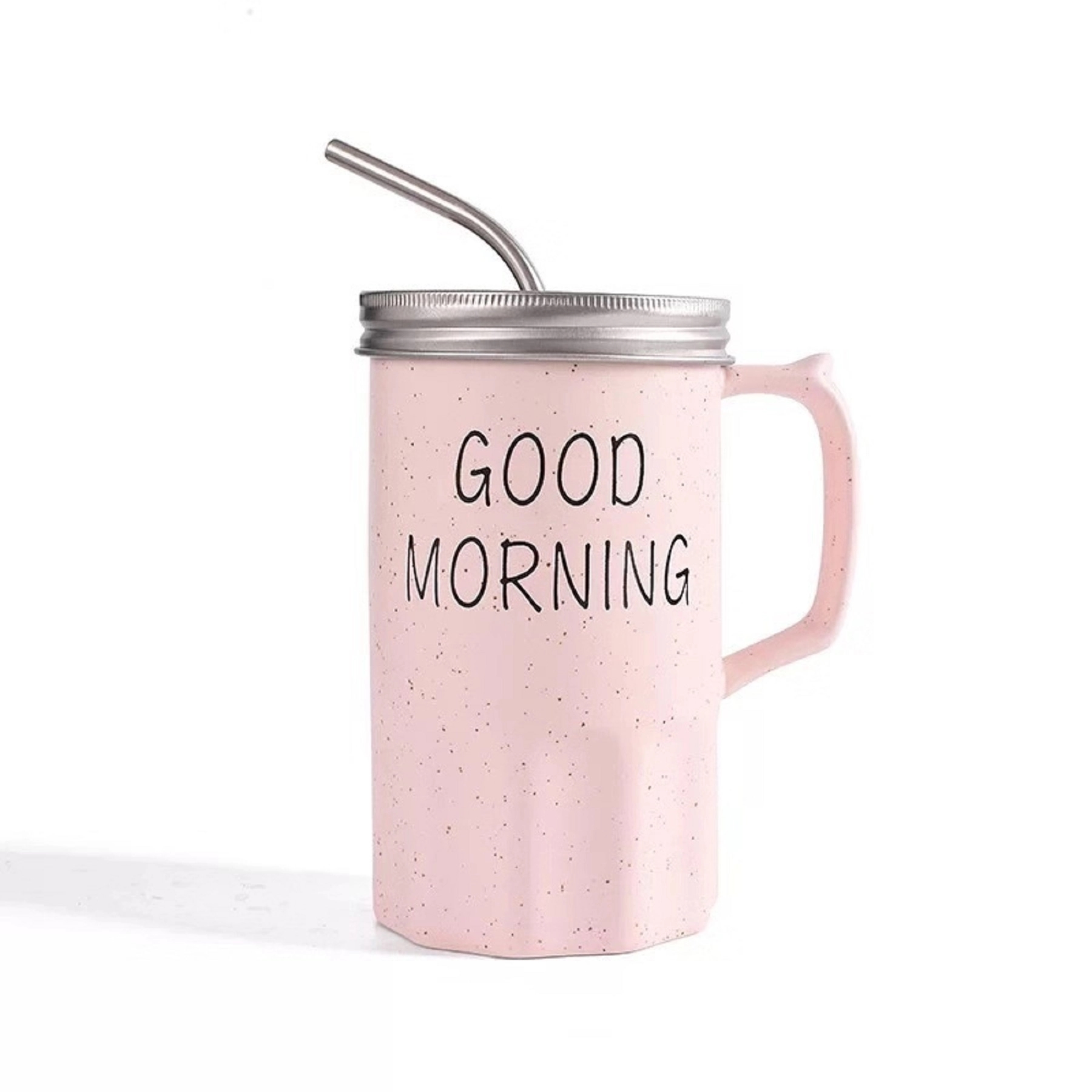 12 OZ Ceramic Coffee Cup with Lid and Straw 3