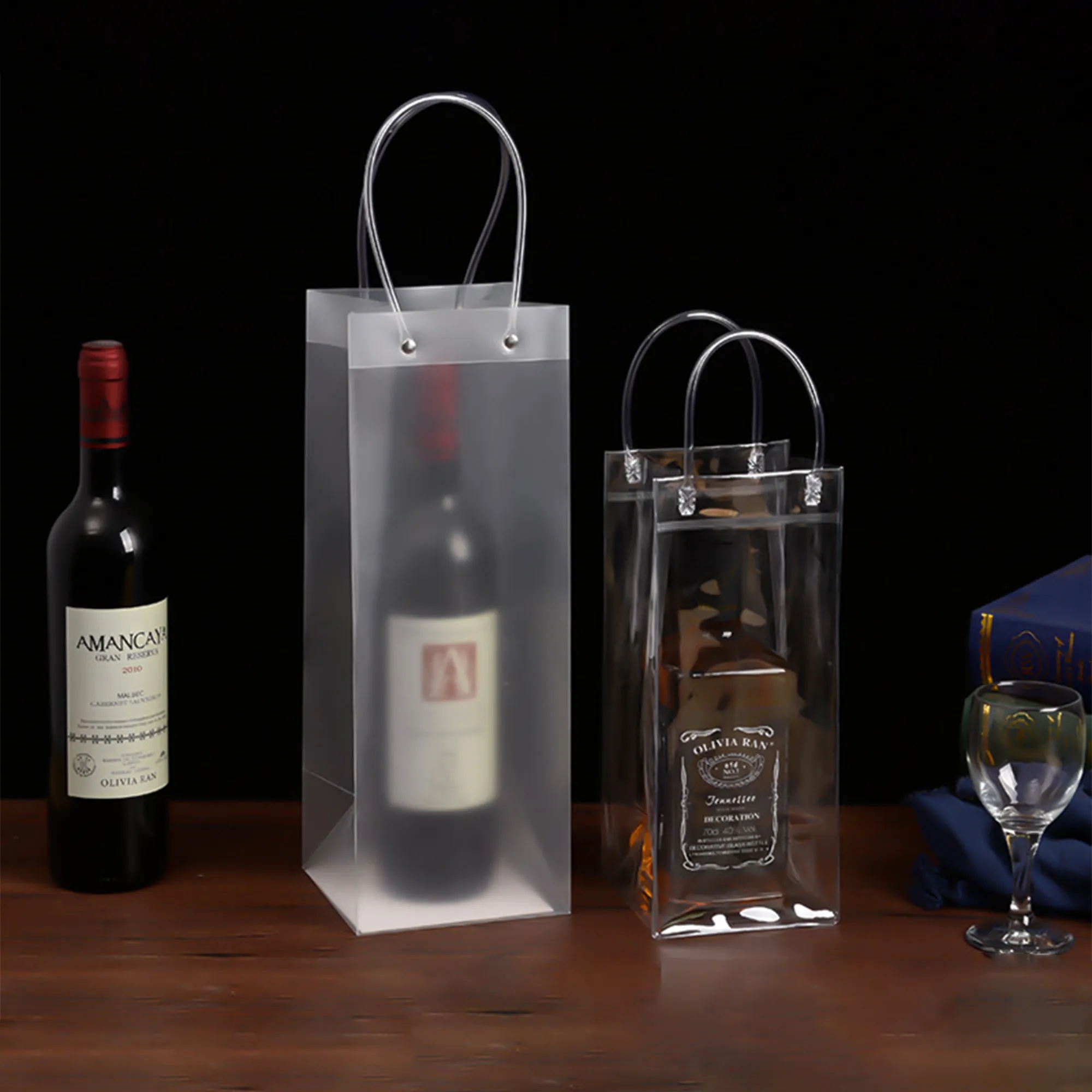 Clear PVC Wine Bottle Cooler Bag with Handles 13