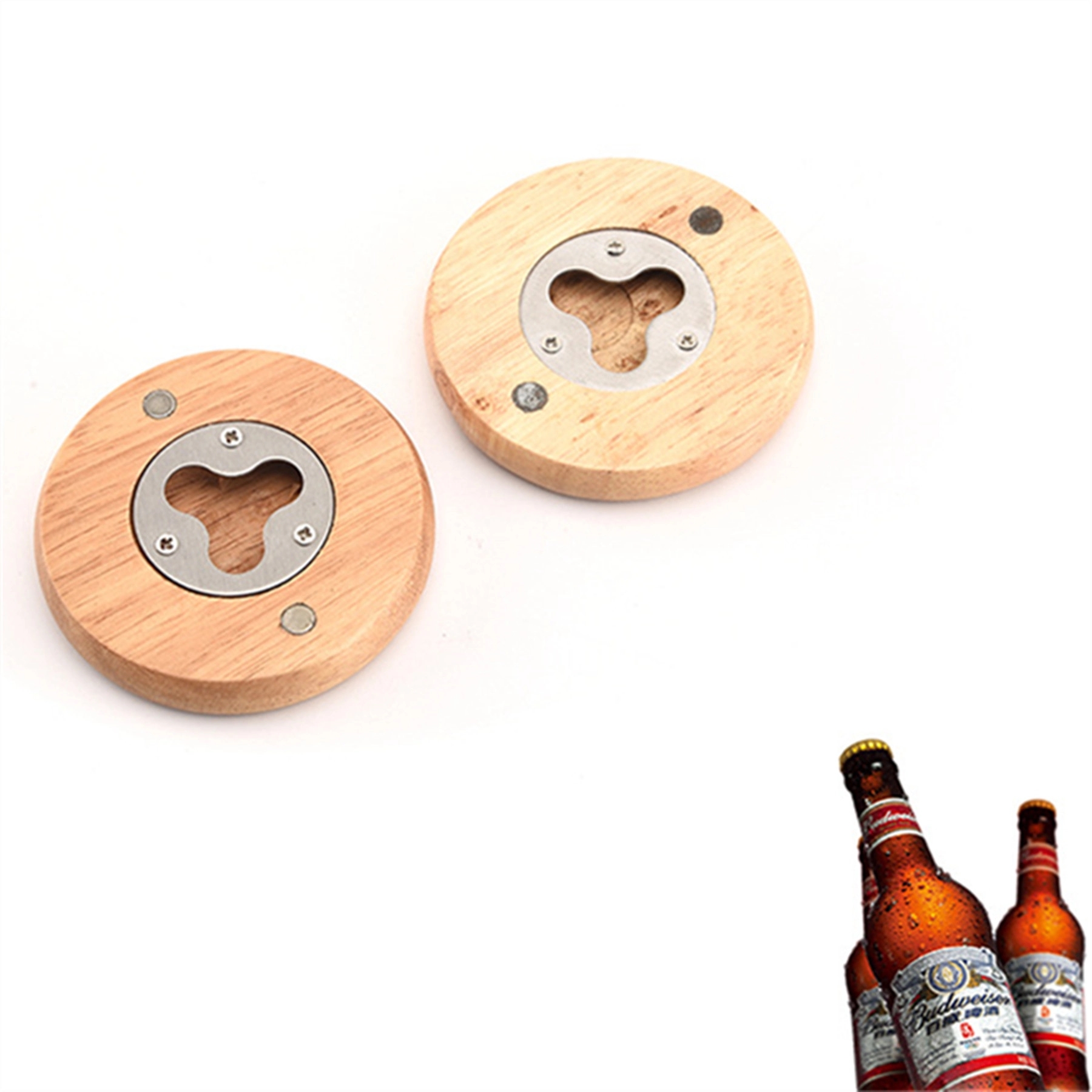 Round Magnetic Bamboo Bottle Opener 2