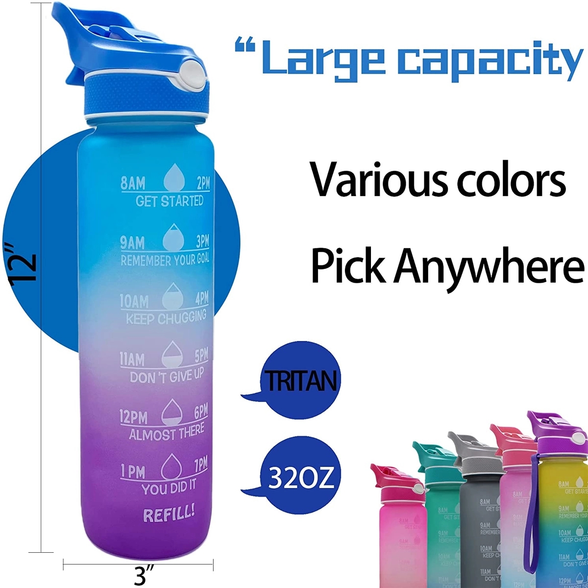 32 oz Water Bottle with Time Marker & Straw 4