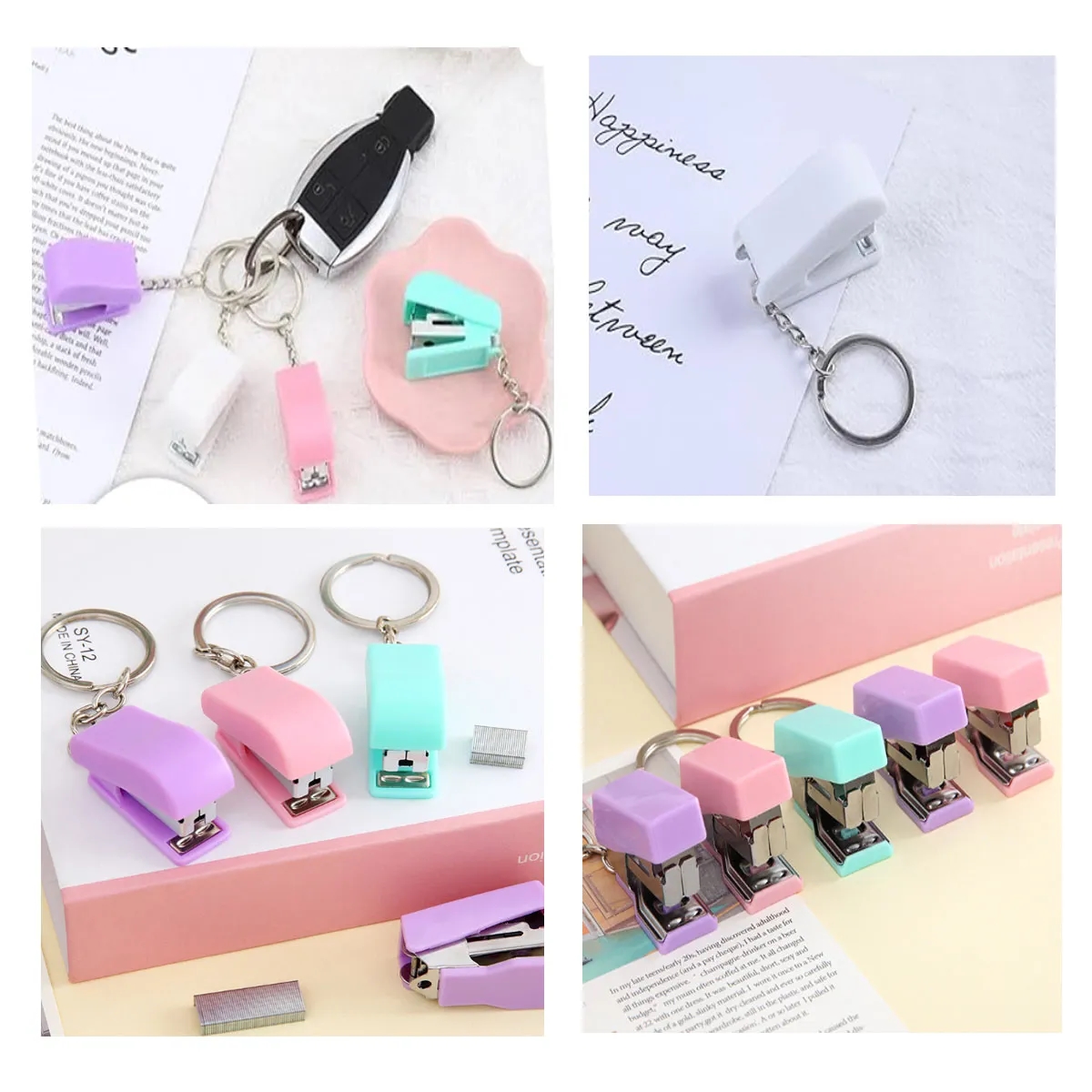 5 Sets Handheld Mini Cute Colorful Desk Keychain Stapler 6