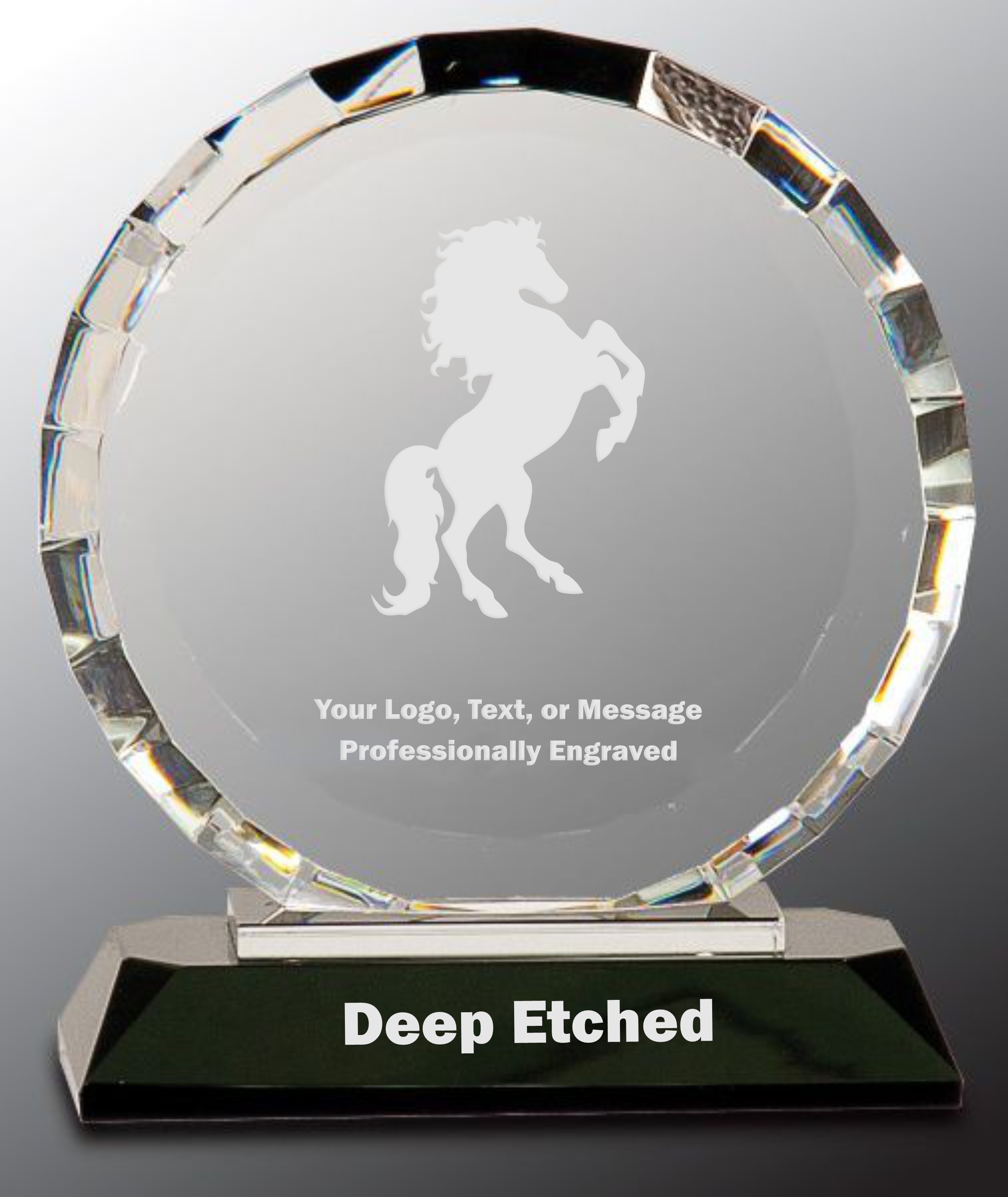 5 1/2" Clear Crystal Round with Rectangle Facets on Black Crystal Base Crystal Award