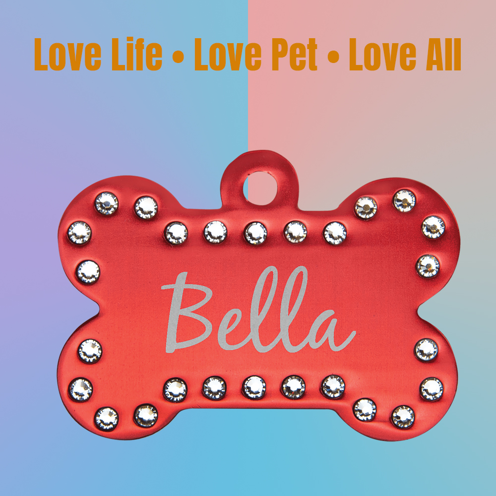 Red Laserable Anodized Aluminum Swarovski Bone Pet Tag 1