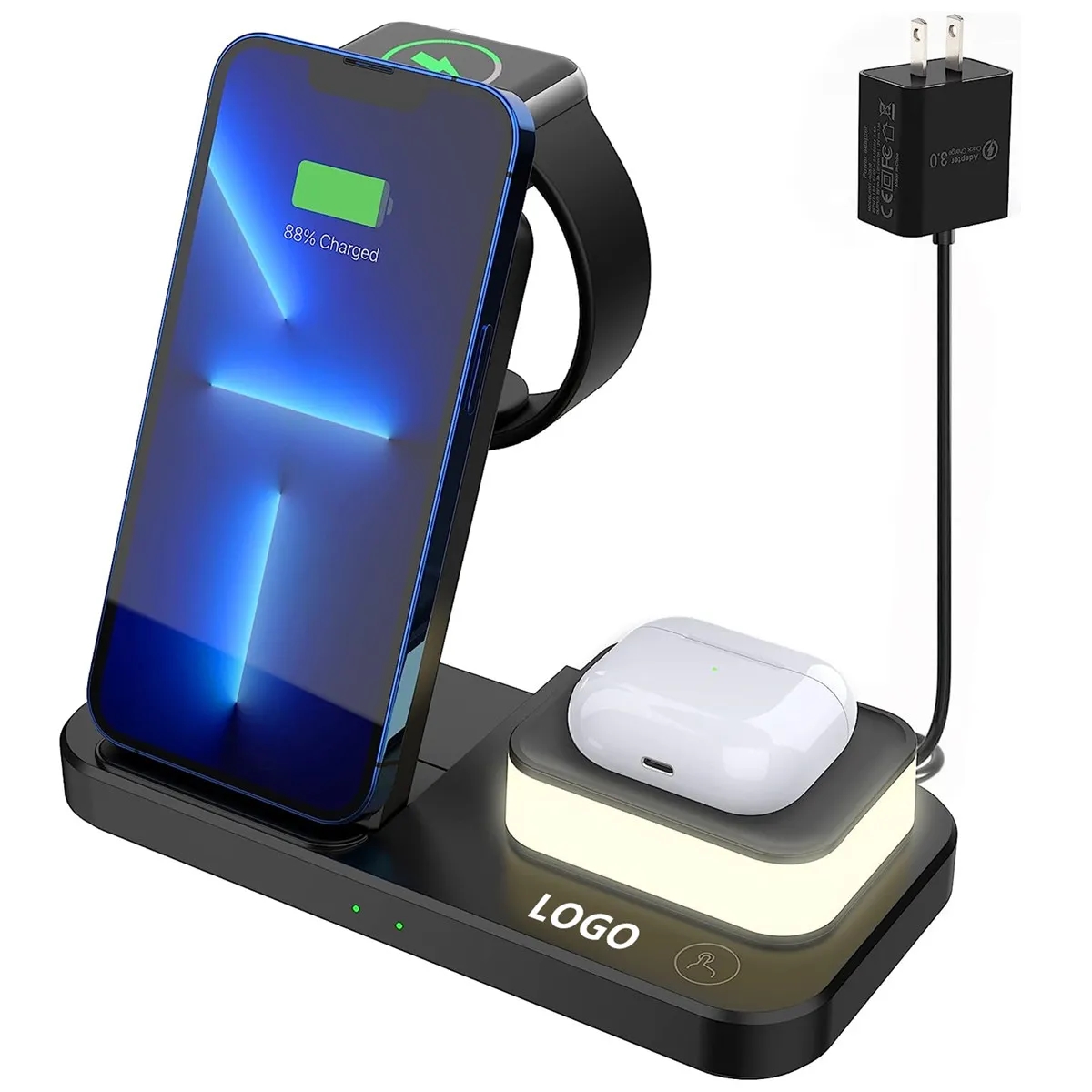 3 in 1 Wireless Fast Charging Station Dock Stand with Night 6