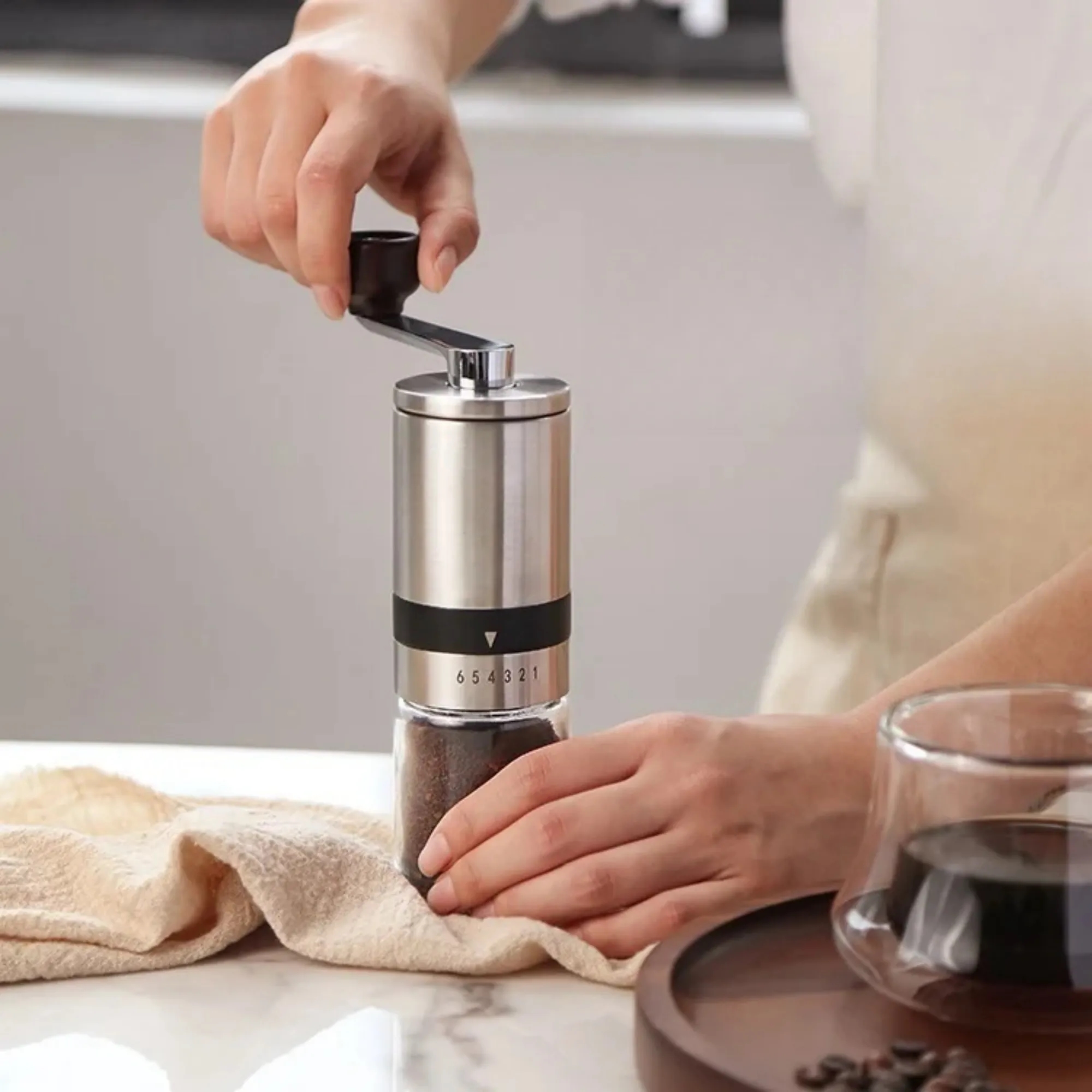MOQ10PCS French Press Coffee Hand Grinder Adjustable Setting 3