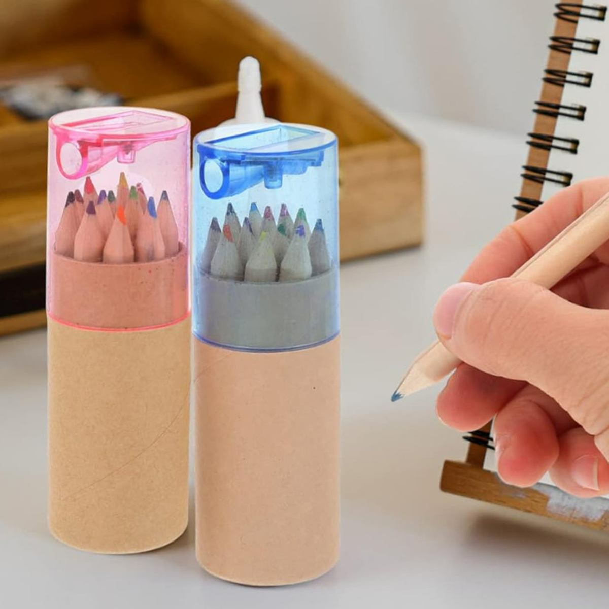 12 Pack Colored Pencil Set in Kraft Tube with Sharpener 7