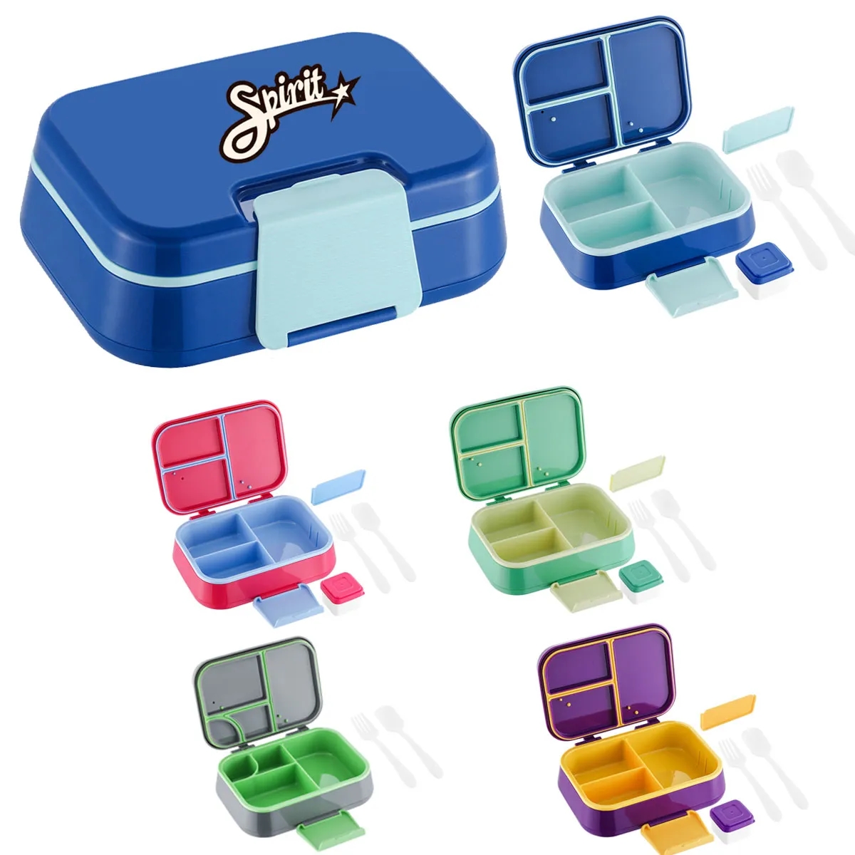 Plastic Adult Bento Lunch Box Food Containers With Forks Kit 4