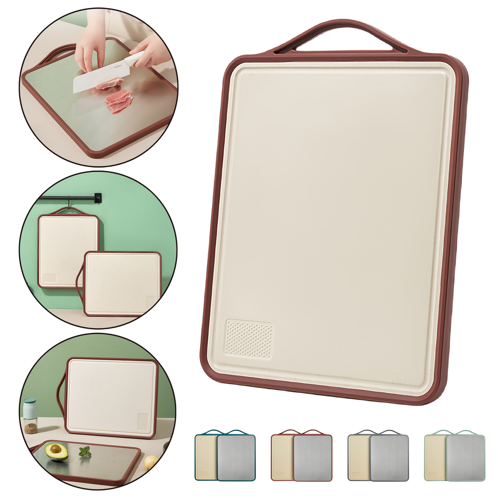 Anti-Bacterial Stainless Steel Cutting Board Kitchen Chopping Board with Non-Slip Edge 4