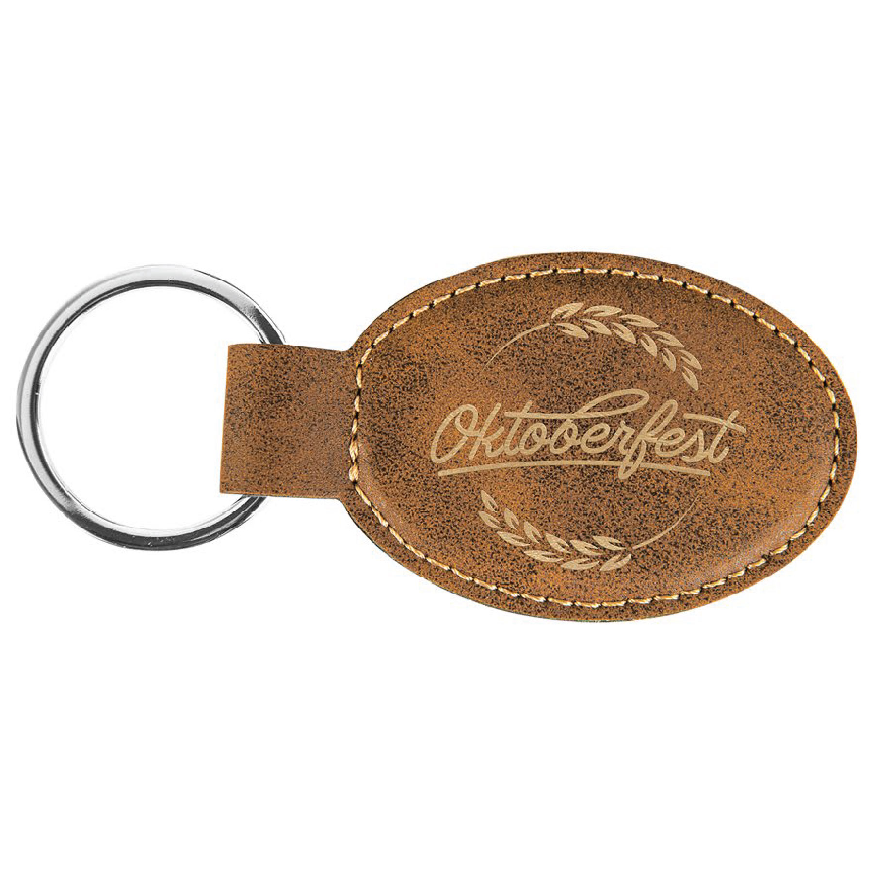 Rustic/Gold Leatherette Oval Keychain 1