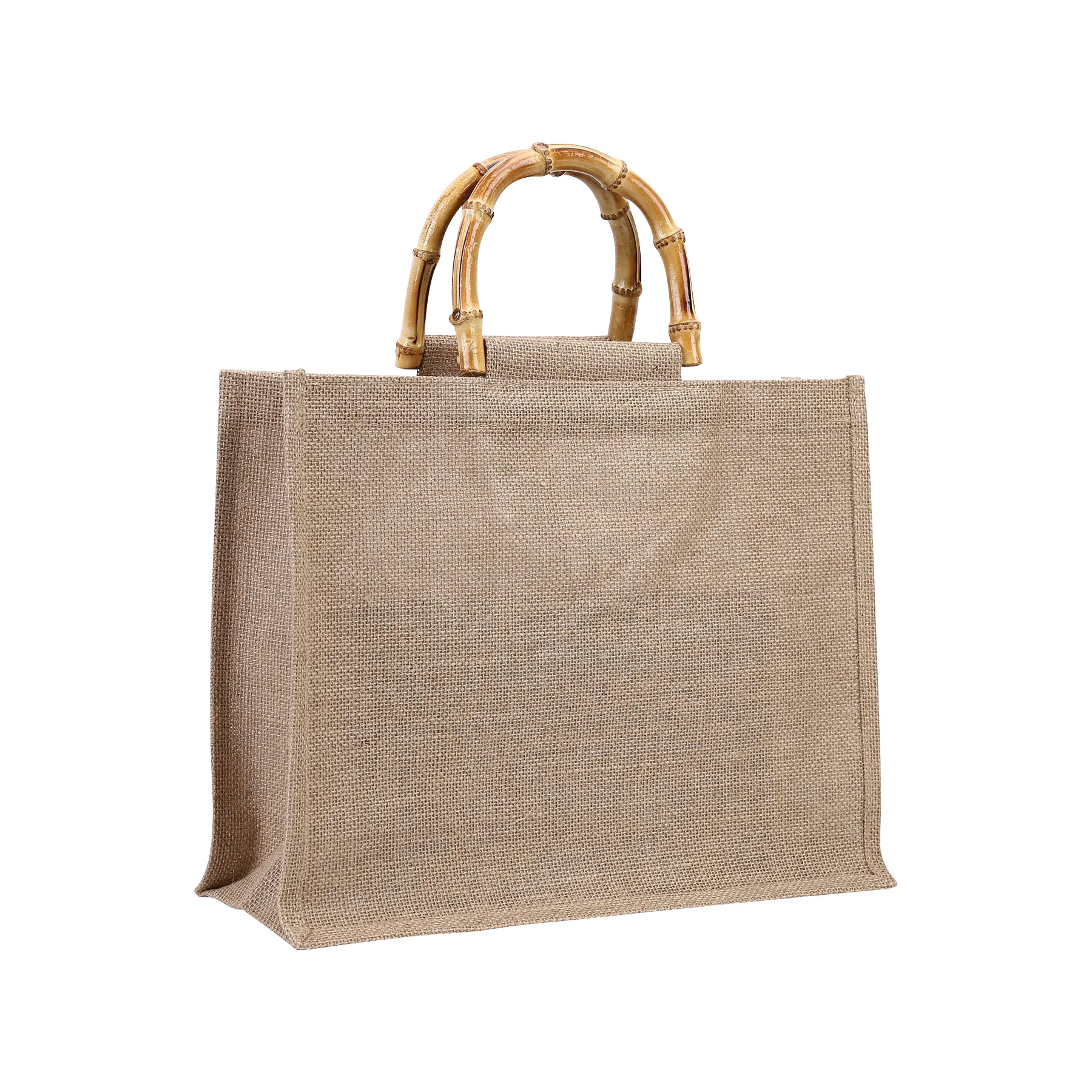 Jute Shopping Tote Bag With Bamboo Handle, custom tote bag with logo imprint 4