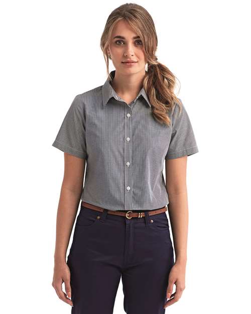 Women's Microcheck Gingham Short Sleeve Cotton Dress Shirt - RP321 9