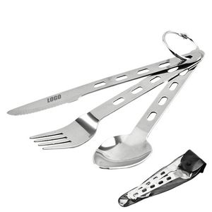 3 In 1 Stainless Steel Knife Fork Spoon Set Flatware With Key Ring 3