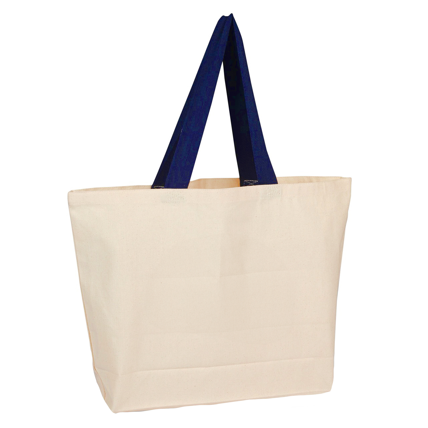Wide Natural Canvas Tote Bag w/ Colored Webbing Handles 2