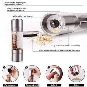 2 In 1 Manual Salt And Pepper Mill Grinder With Adjustable Grind Level 11