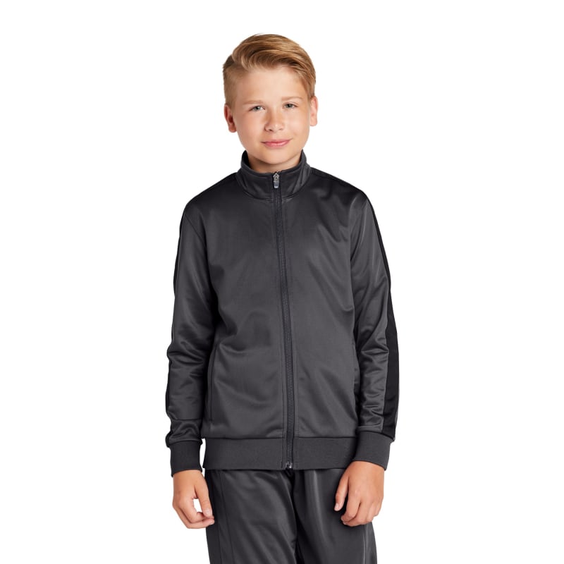 Sport-Tek Youth Tricot Sleeve Stripe Track Jacket. 25