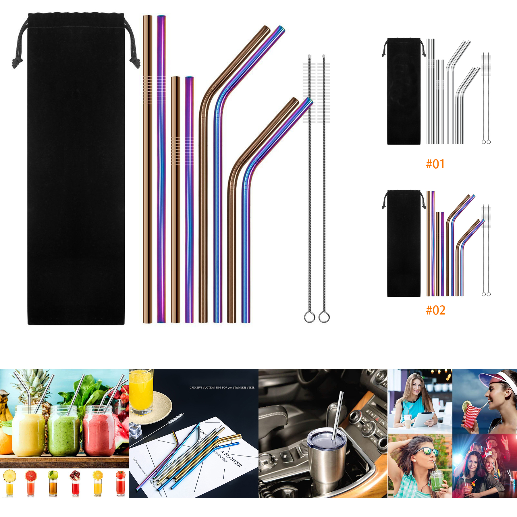 Stainless Steel Straws Set 2