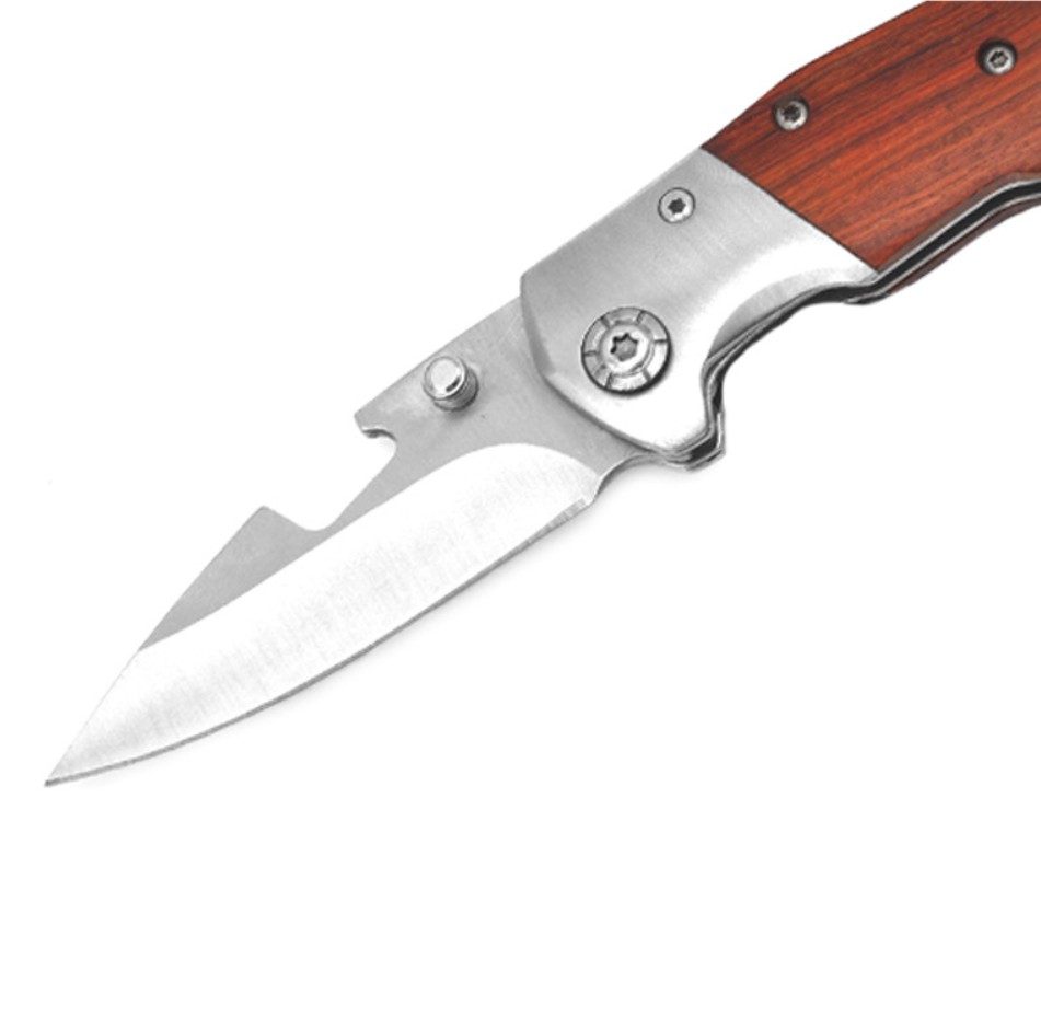 Stainless Steel Folding Pocket Knife with Wooden Handle 2