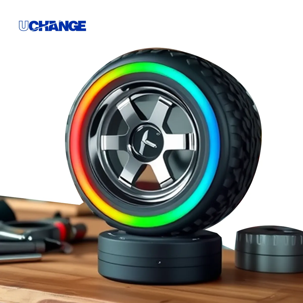 Tire-Shaped Bluetooth Speaker With RGB Ring Light 5