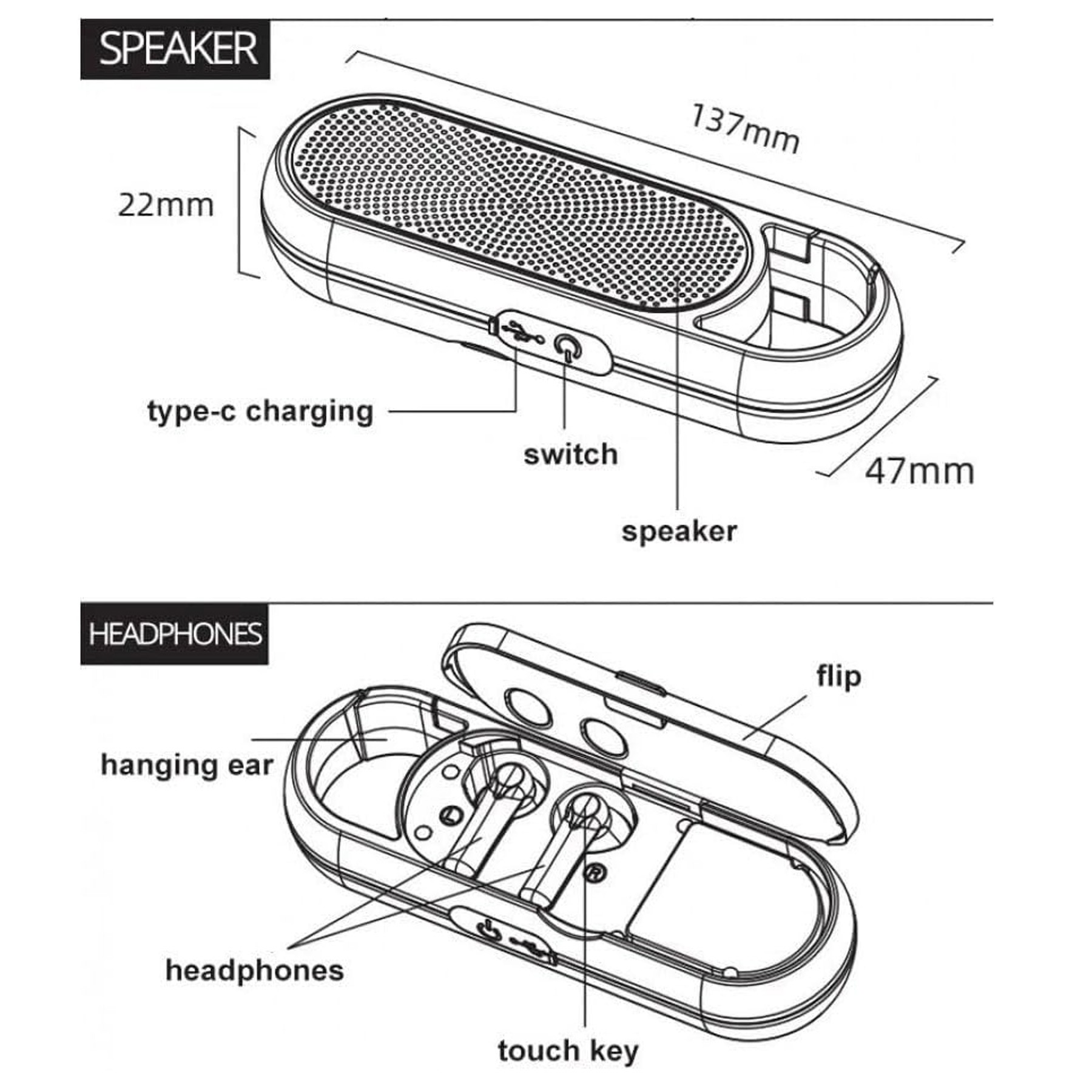 Bluetooth Speaker with Earbuds 2