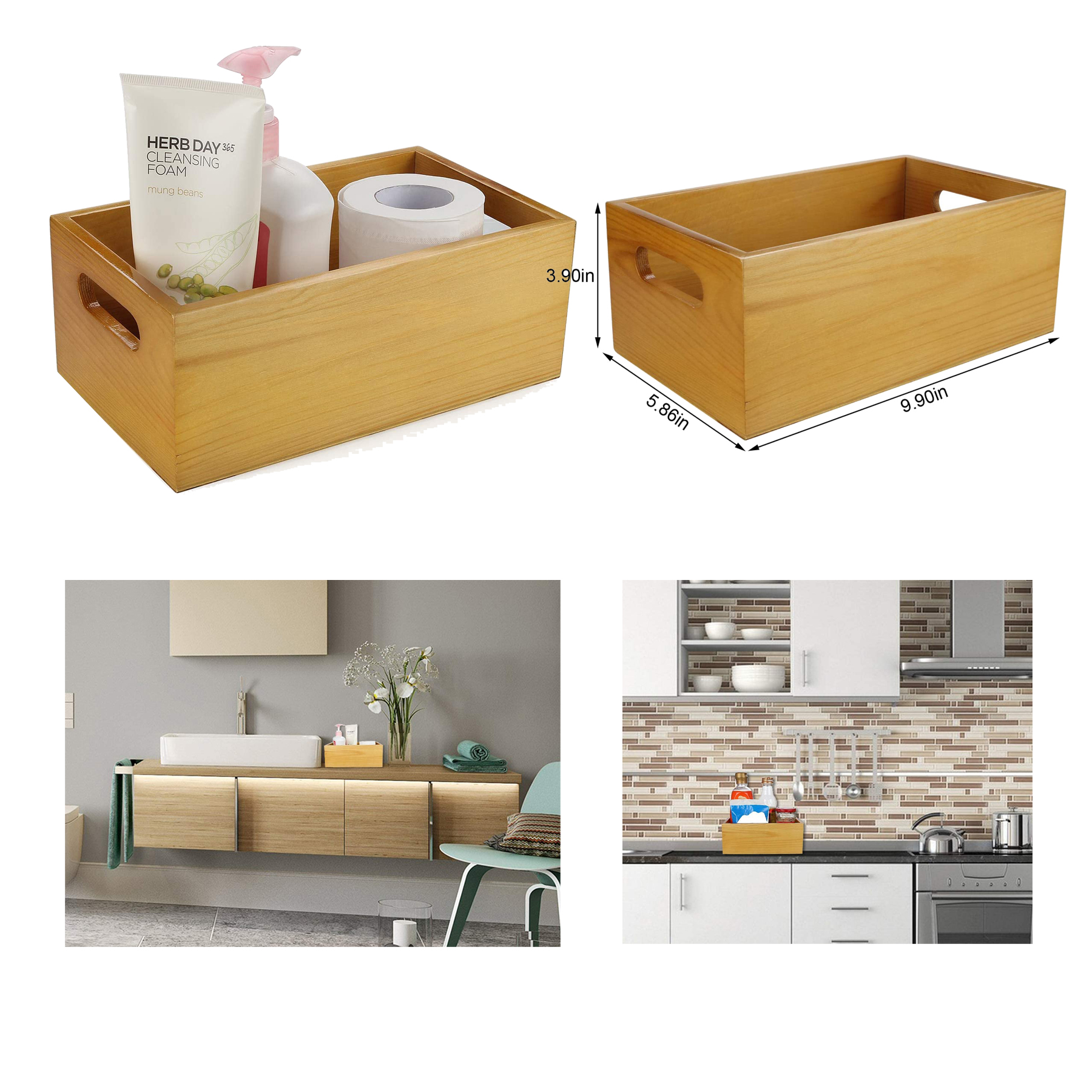 9.9 x 3.86 x 5.86 Inches Pine Wood Organizer Open Box