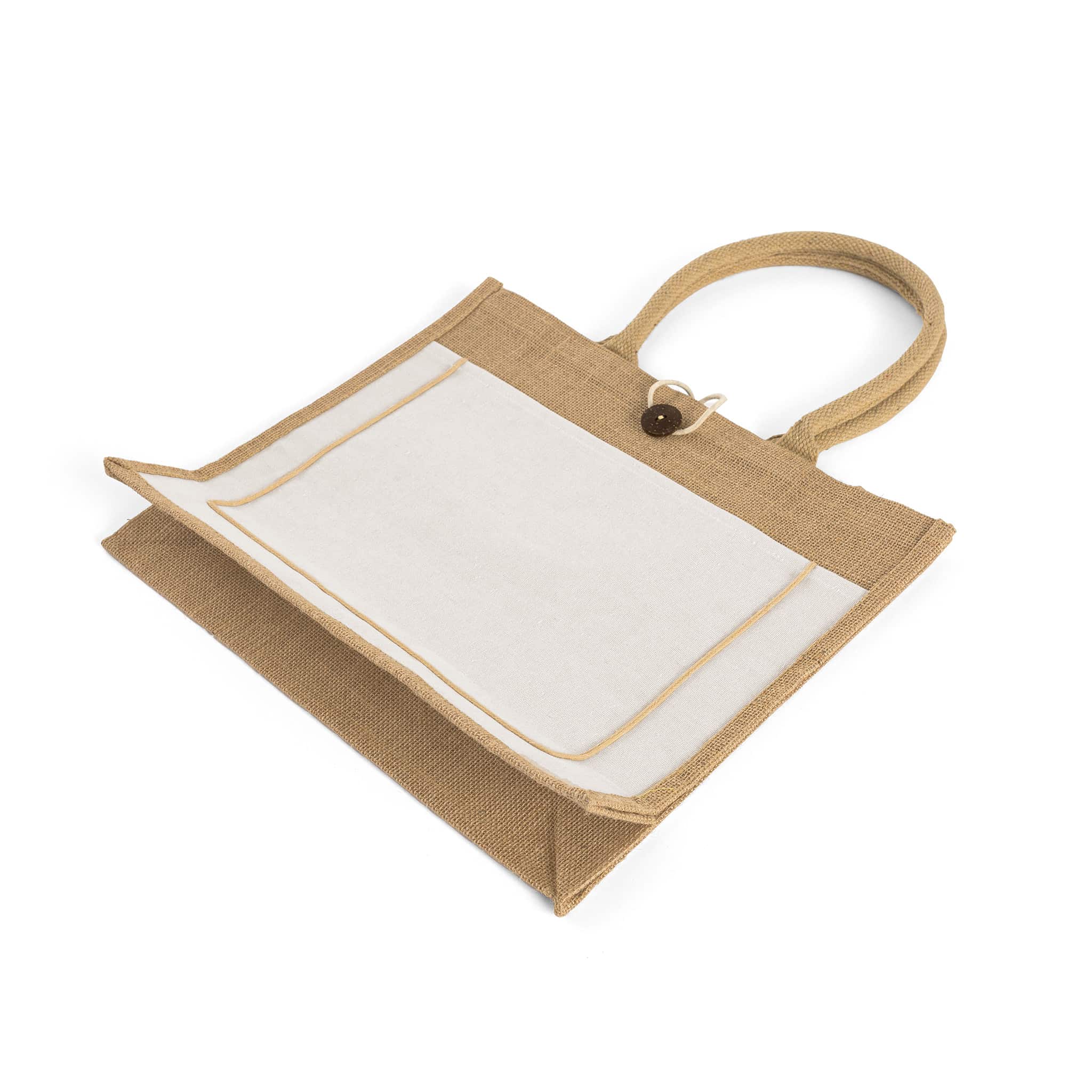 Button-Closure Jute Tote Bag 13