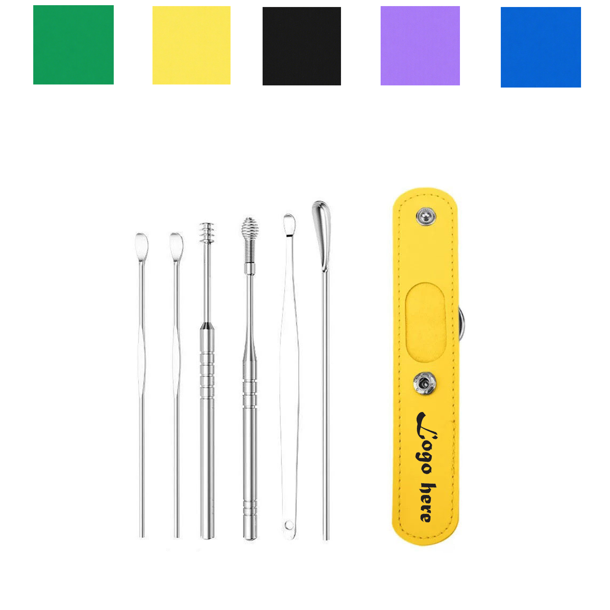 Portable Stainless Steel 6Pcs Ear Scoop Set W/ Lether Bag 1