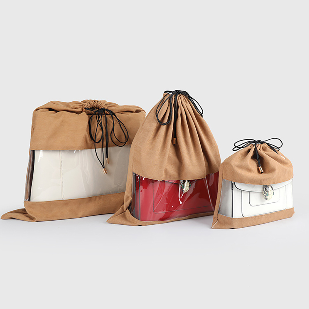 Transparent Window Faux Suede Drawstring Packaging Bag 7