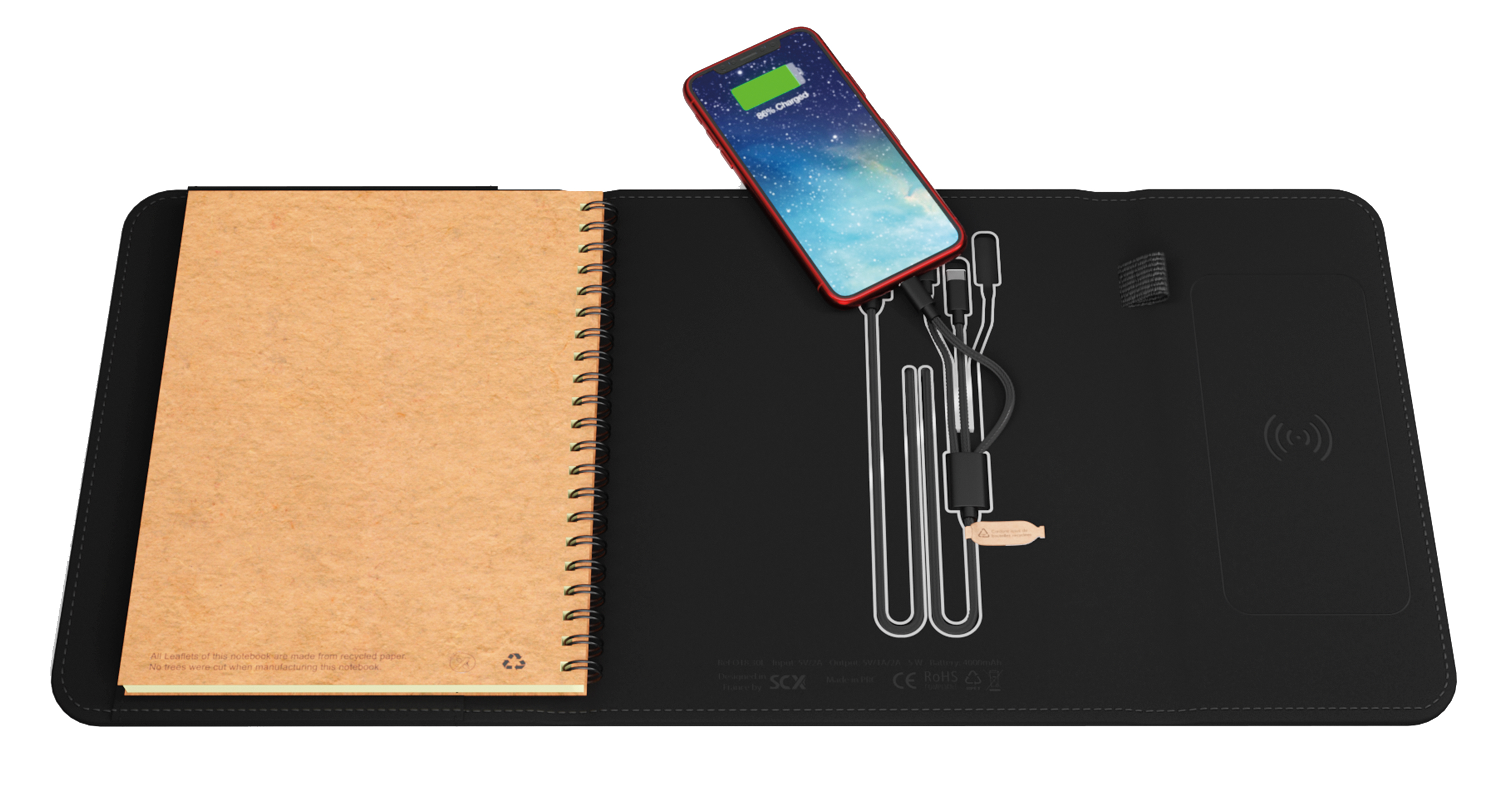 SCX Innovative Design™ Wireless Charging Notebook A5 with Power Bank 4000 mAh 7