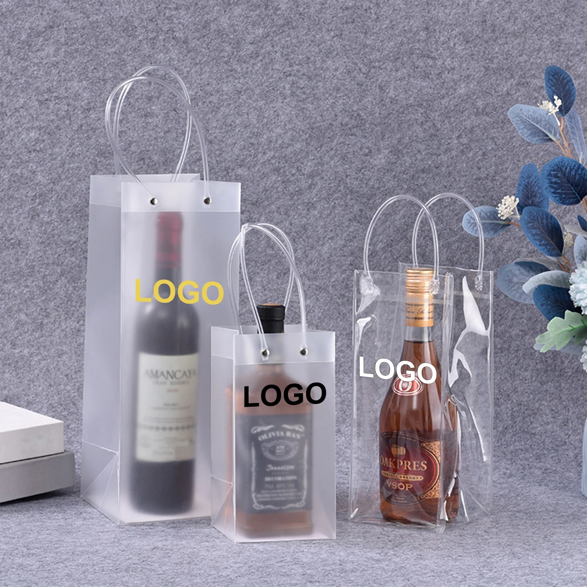 Clear PVC Wine Bottle Cooler Bag with Handles 7