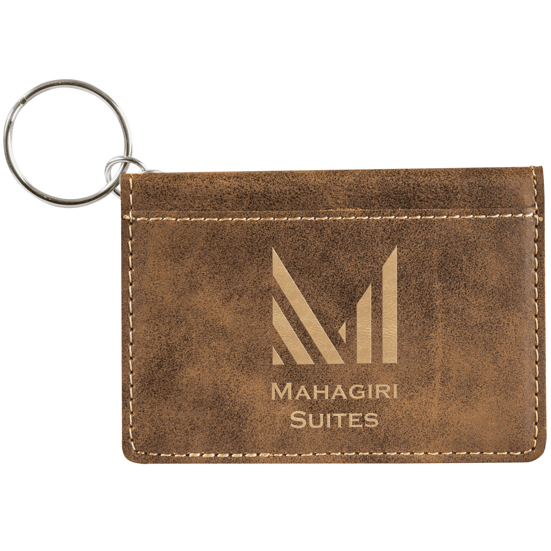 Rustic/Gold Leatherette Keychain ID Holder