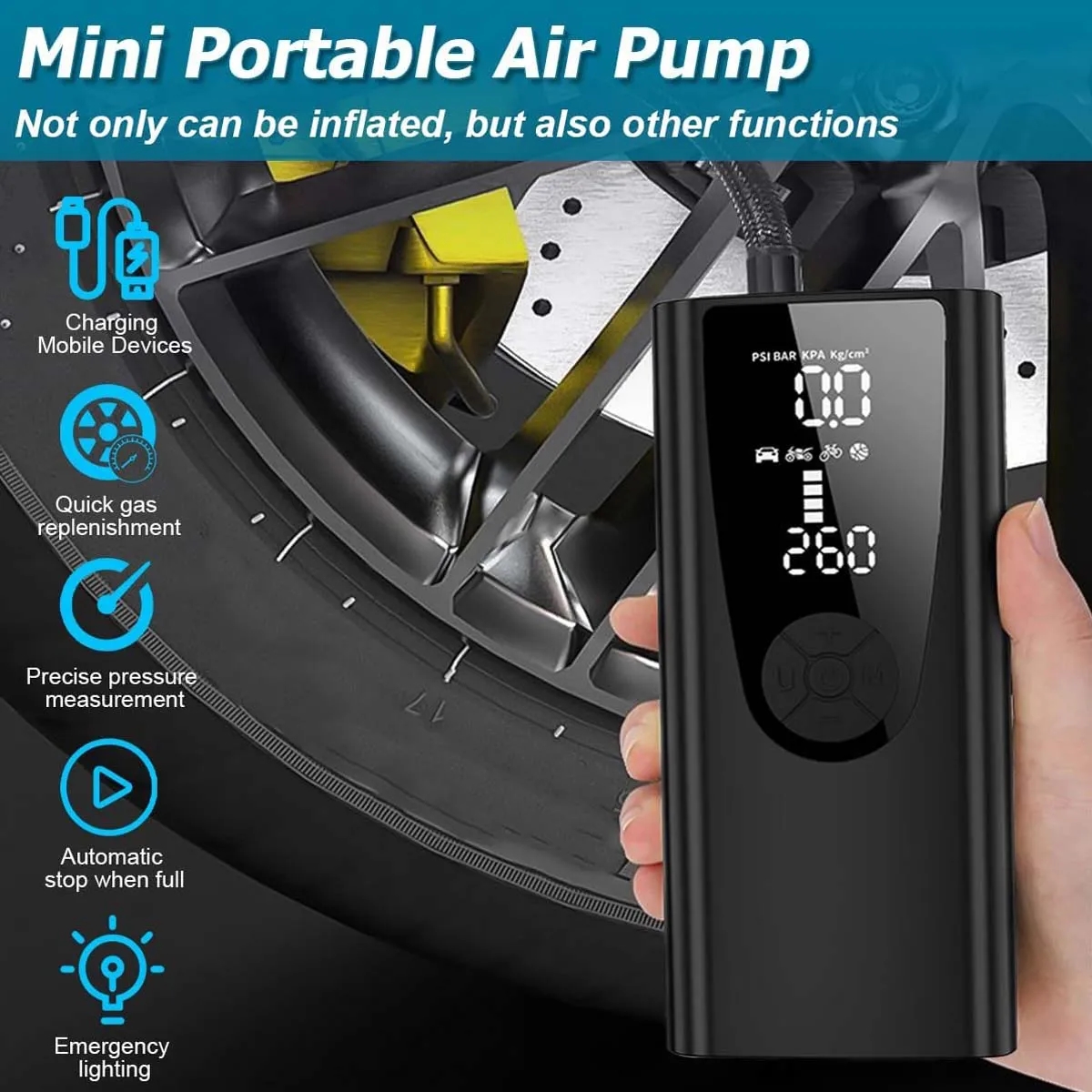 6000mAh Electric Portable Air Pump Tire Inflator Compressor 4