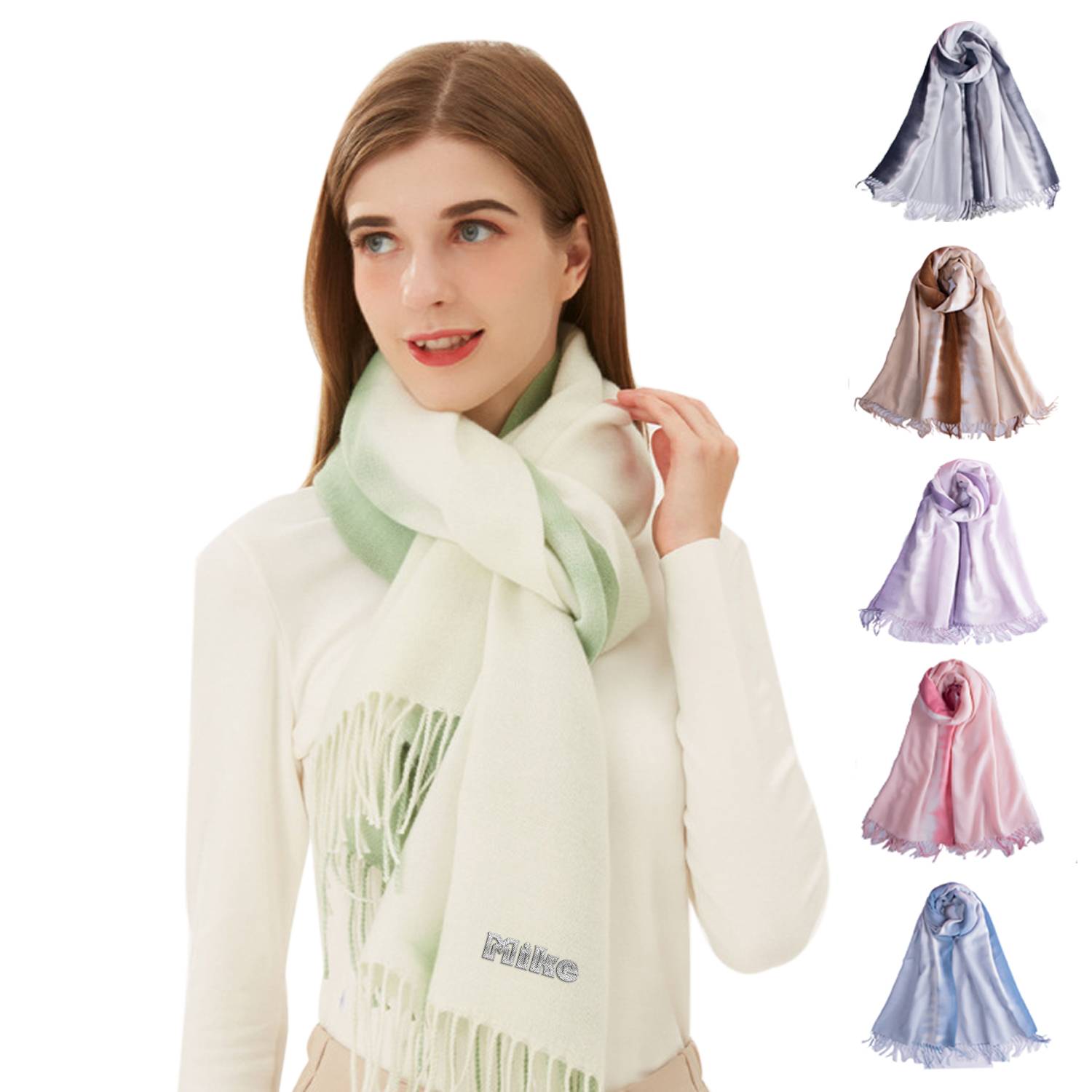 Versatile Gradient colour tassel shawl scarf
