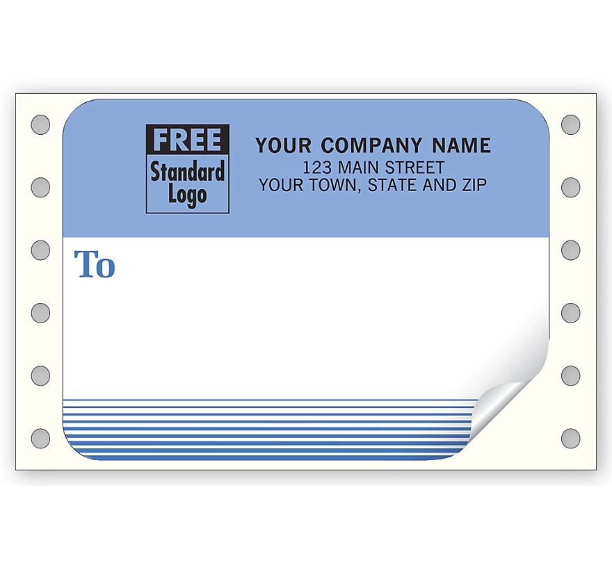 Mailing Labels, Continuous, White W/ Blue, Pin-Fed 1