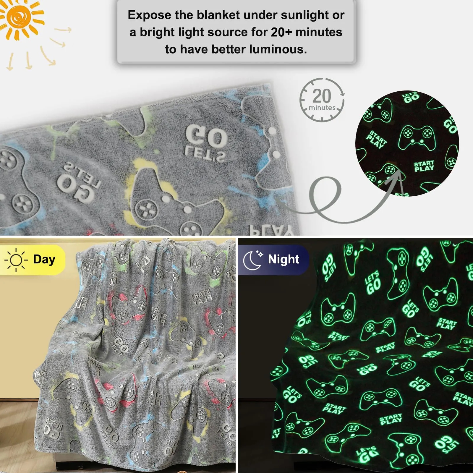 Glow in the Dark Gamer Throw Blanket 3