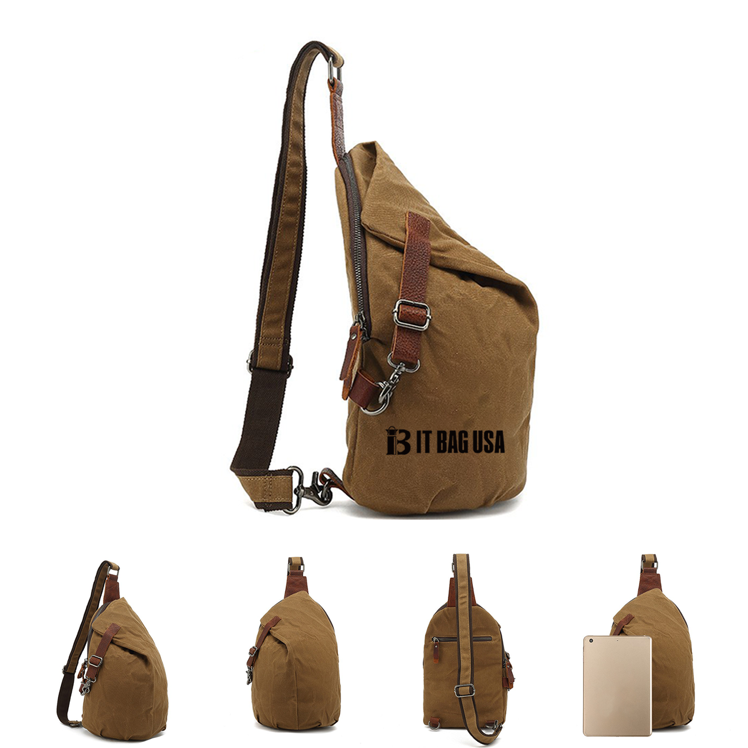 Men's Sling Backpack Waxed Canvas Crossbody Bag 2