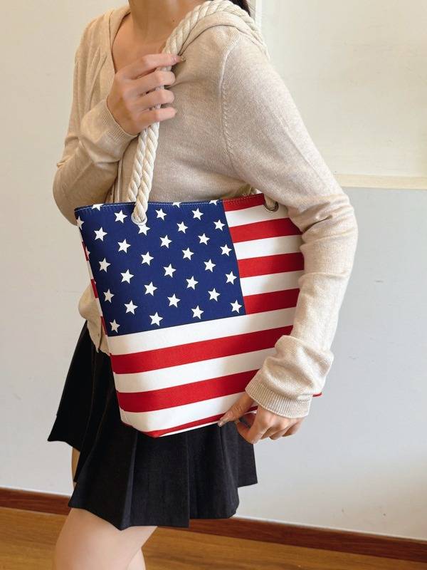 Stars and Stripes American Flag Tote Bag Rope Handles 5