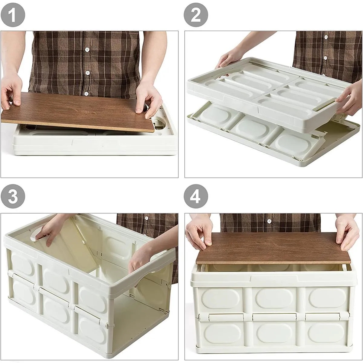 Collapsible Storage Bins with Wood Lids 4