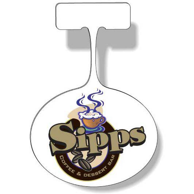 .010 White Gloss Plastic Shelf Dangler, 2.75"x3.5" Oval, Full Colour