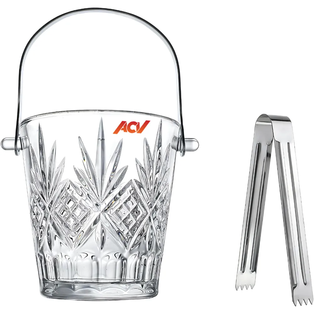 1L Mini Crystal Glass Ice Bucket with Handle and Tong 5
