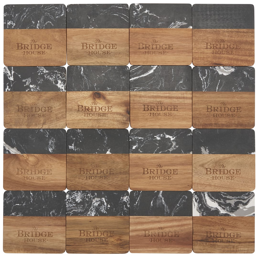 Black Marble and Wood Coaster Set 19